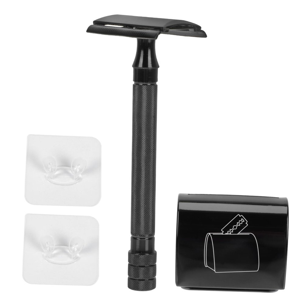 FOYTOKI 1set Vintage Manual Shaver Set Double-sided Razor Kit for Men Beard Care Kit Clipper Stand
