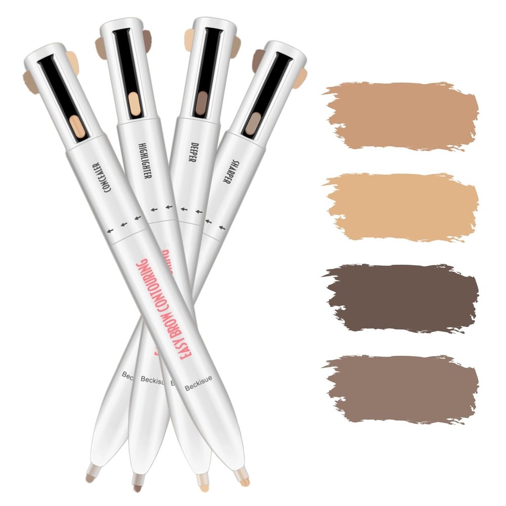 4 in 1 Makeup Pen, Eyebrow Contour Highlight Pen Brow Defining Pencil, Natural Brows Makeup Cosmetic Tool, All in One Long-Lasting Eyebrows Pencil Compact for Travel (2# Medium)