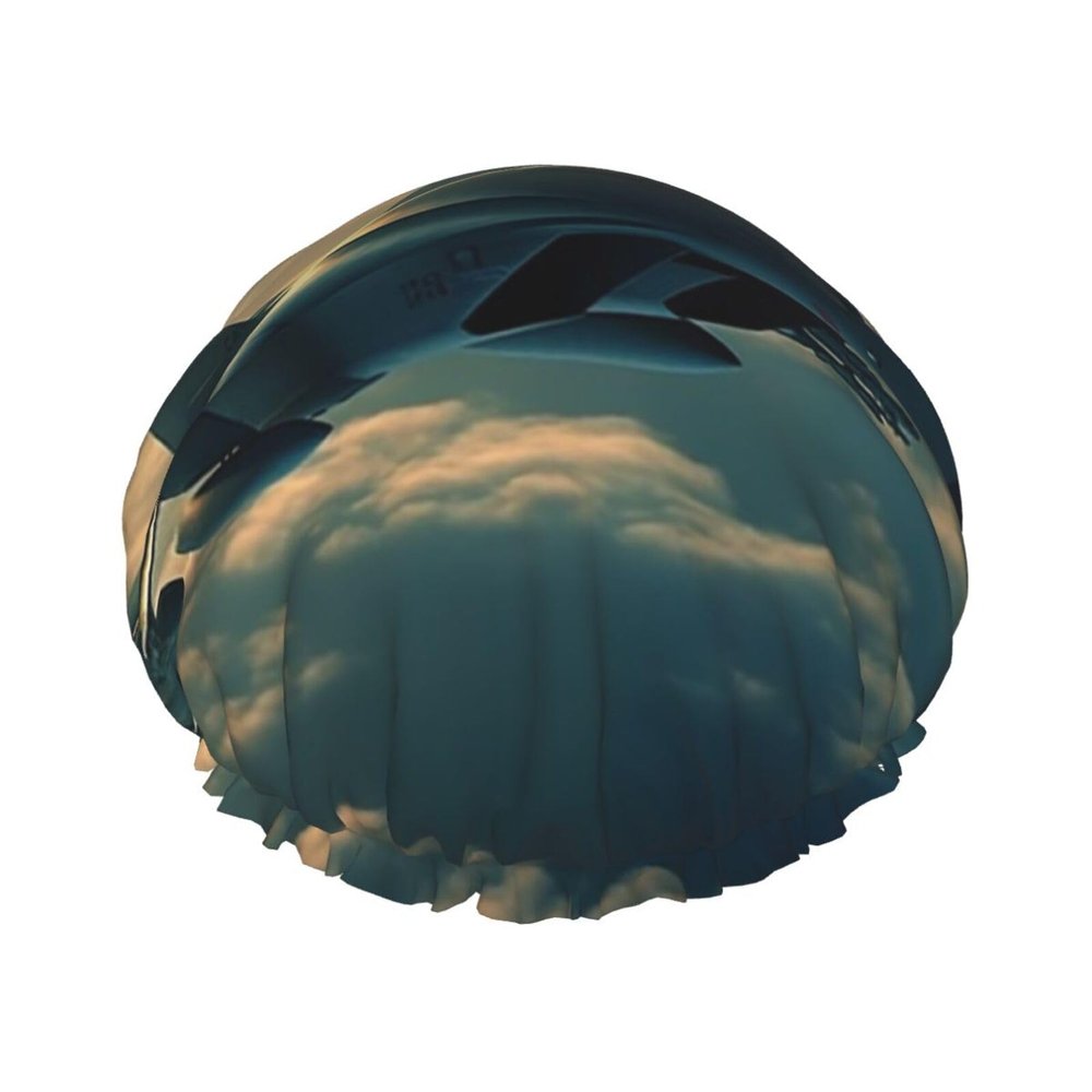 Aircraft Fighter Jets Shower Cap For Women Reusable Double Layers Bathing Bath Cap Hair Caps Waterproof Elastic Band Ladies Spa Salon Shower Hat Hair Caps