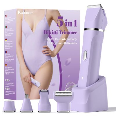 Bikini Trimmer for Women,5 in 1 Waterproof Electric Razors for Women Pubic Facial Nose Body Leg Hair Removal, Anniversary Birthday Christmas gifts for women self care, Stocking Stuffers for Teen Girls