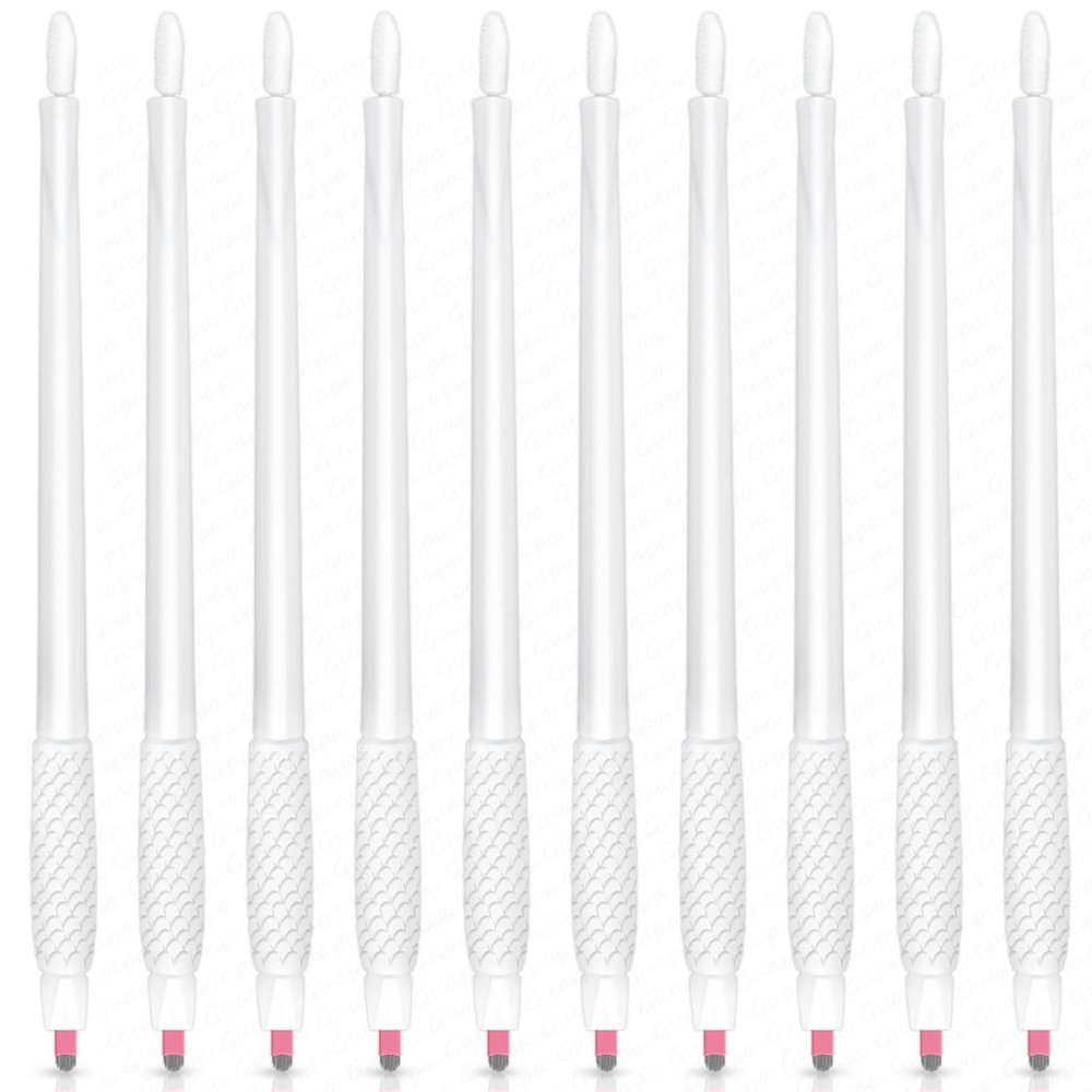 10PCS Disposable Microblading Eyebrow Pen Nano Blade Tattoo Hand Tool with Pigment Sponge for Precise Brow Shaping (10PCS White Pen 0.15 18U-Type A)