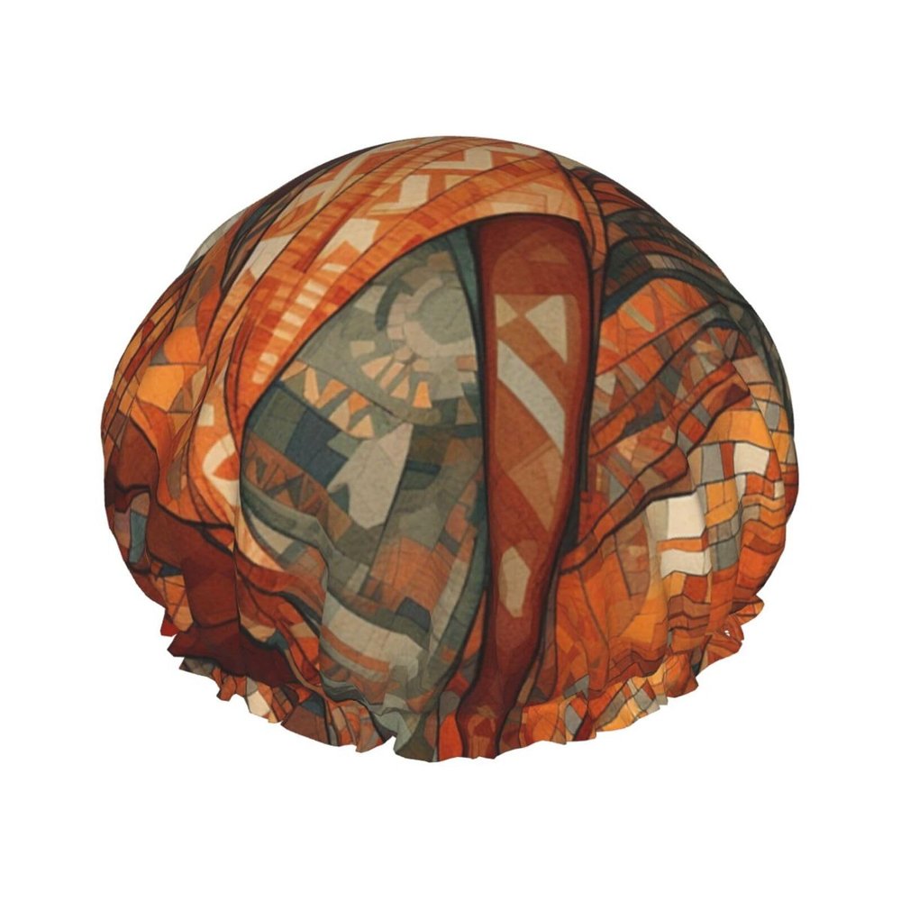 Africa Ethnic Pottery Shower Cap For Women Reusable Double Layers Bathing Bath Cap Hair Caps Waterproof Elastic Band Ladies Spa Salon Shower Hat Hair Caps