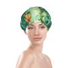Abstract Seasonal Green Floral Shower Cap For Women Reusable Double Layers Bathing Bath Cap Hair Caps Waterproof Elastic Band Ladies Spa Salon Shower Hat Hair Caps view 3