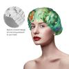 Abstract Seasonal Green Floral Shower Cap For Women Reusable Double Layers Bathing Bath Cap Hair Caps Waterproof Elastic Band Ladies Spa Salon Shower Hat Hair Caps view 4