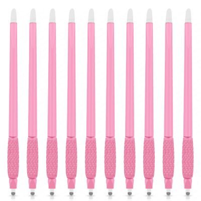 10PCS Disposable Microblading Eyebrow Pen  Nano Blade Tattoo Hand Tool with Pigment Sponge for Precise Brow Shaping (10PCS Pink Pen 0.18 18U)
