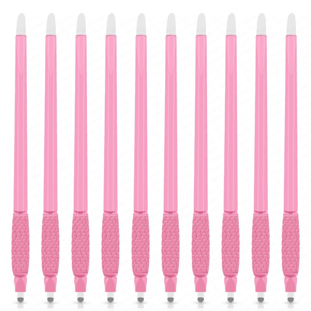 10PCS Disposable Microblading Eyebrow Pen Nano Blade Tattoo Hand Tool with Pigment Sponge for Precise Brow Shaping (10PCS Pink Pen 0.18 18U)