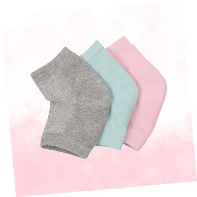 Ipetboom 3pcs Moisturizing Gel Heel Sleeves with Open Toe Design for Dry Cracked Skin Breathable Foot Care Socks in Light Green Pink and Grey for Men and Women