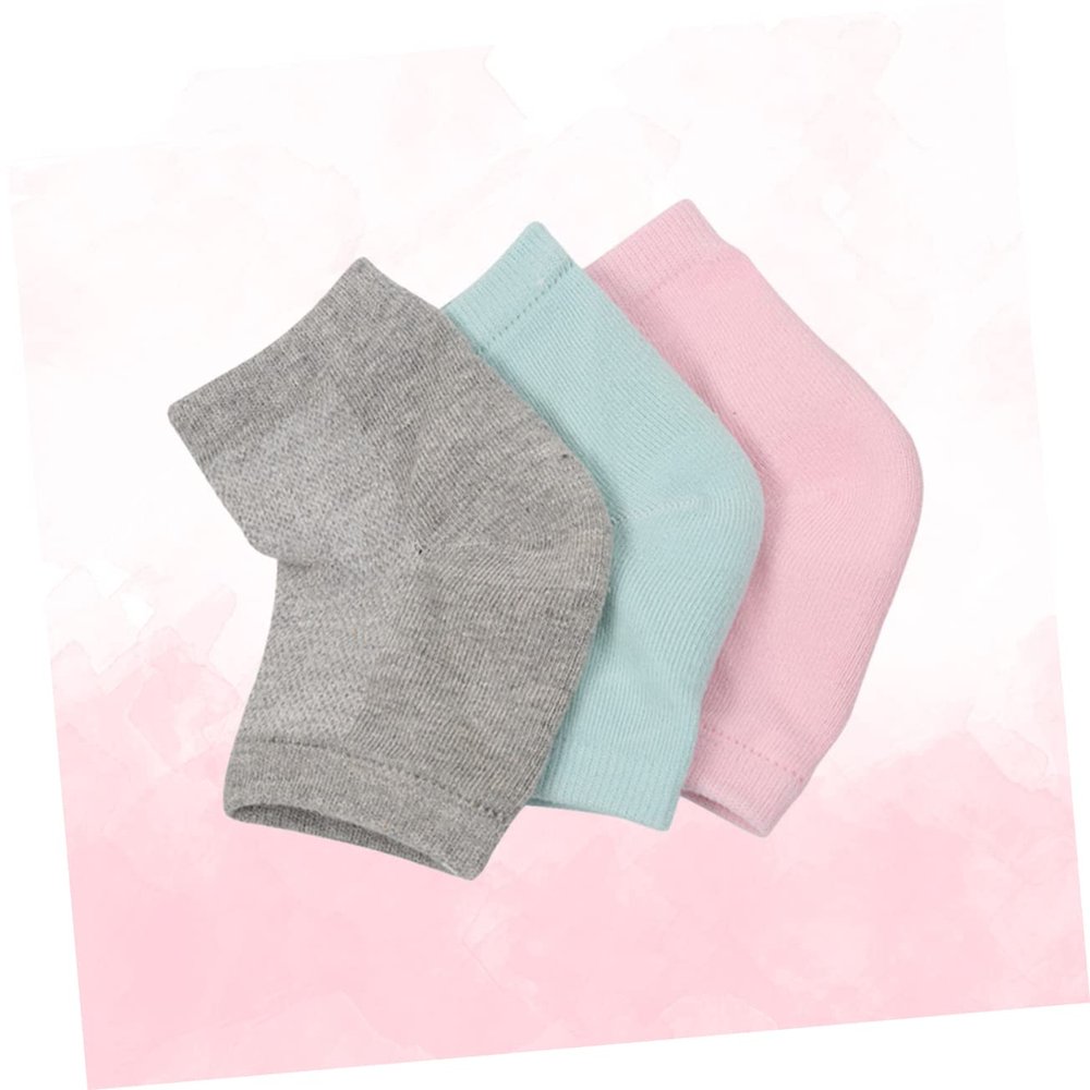 Ipetboom 3pcs Moisturizing Gel Heel Sleeves with Open Toe Design for Dry Cracked Skin Breathable Foot Care Socks in Light Green Pink and Grey for Men and Women