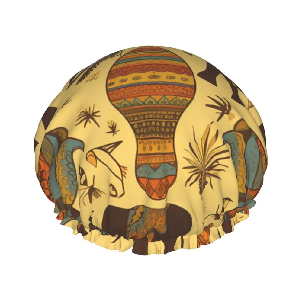 Africa Elephant Shower Cap For Women Reusable Double Layers Bathing Bath Cap Hair Caps Waterproof Elastic Band Ladies Spa Salon Shower Hat Hair Caps