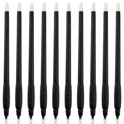 10PCS Disposable Microblading Eyebrow Pen  Nano Blade Tattoo Hand Tool with Pigment Sponge for Precise Brow Shaping (10PCS Black 0.15 18U)