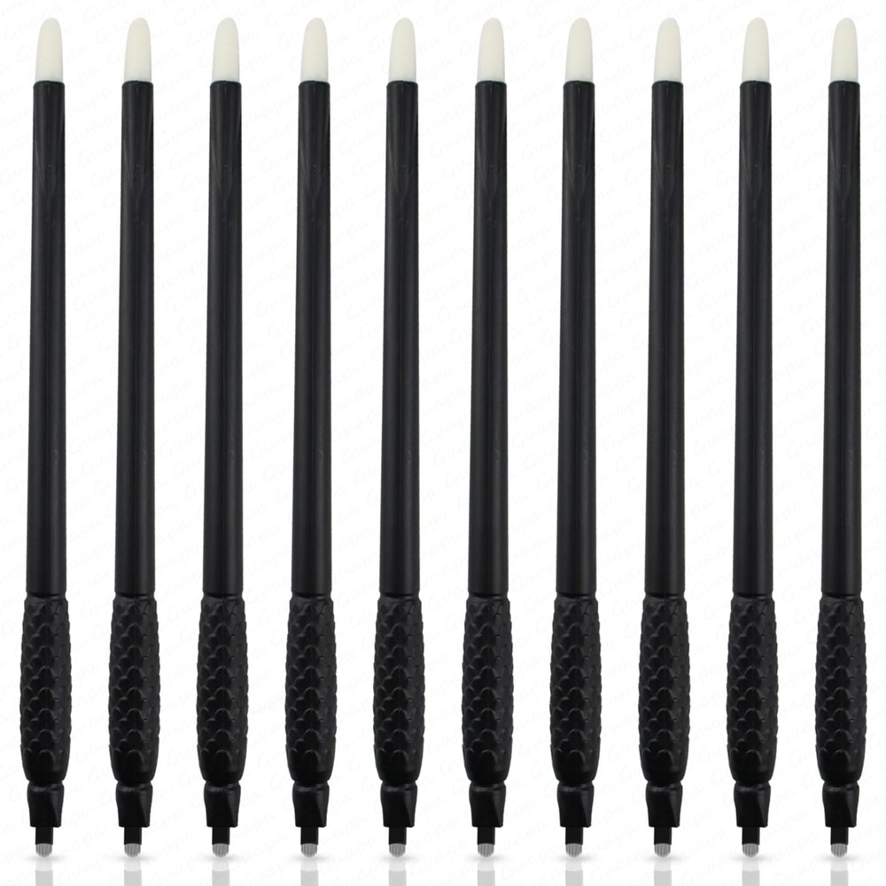 10PCS Disposable Microblading Eyebrow Pen  Nano Blade Tattoo Hand Tool with Pigment Sponge for Precise Brow Shaping (10PCS Black 0.15 18U)