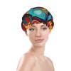 Abstract Colored Woman Face Shower Cap For Women Reusable Double Layers Bathing Bath Cap Hair Caps Waterproof Elastic Band Ladies Spa Salon Shower Hat Hair Caps view 3