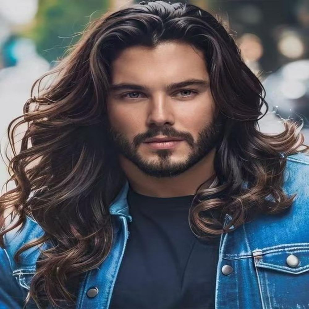Beweig Long Curly Wavy Dark Brown Wigs for Men Synthetic Natural Party Halloween Cosplay Hair Wig