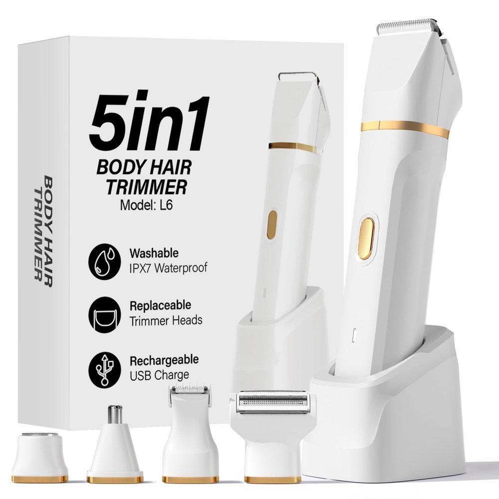 Bikini Trimmer for Women,5 in 1 Waterproof Electric Razors for Women Pubic Facial Nose Body Leg Hair Removal, Anniversary Birthday Christmas gifts for women self care, Stocking Stuffers for Teen Girls