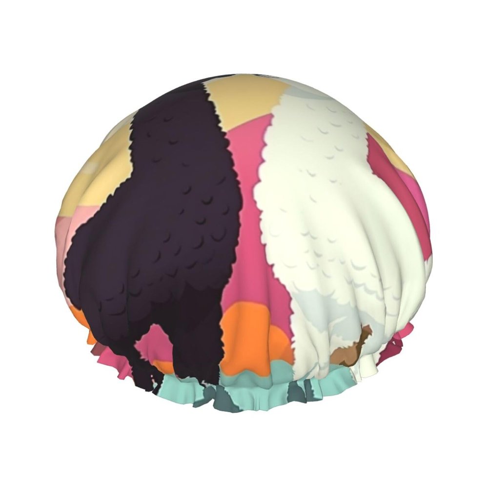 Alpacas In Love In The Mountains Shower Cap For Women Reusable Double Layers Bathing Bath Cap Hair Caps Waterproof Elastic Band Ladies Spa Salon Shower Hat Hair Caps