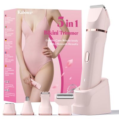 Bikini Trimmer for Women,5 in 1 Waterproof Electric Razors for Women Pubic Facial Nose Body Leg Hair Removal, Anniversary Birthday Christmas gifts for women self care, Stocking Stuffers for Teen Girls