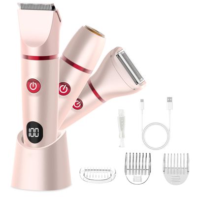 Bikini Trimmer for Women, Electric Razor for Pubic Hair 3-in-1, Bikini Shaver for Legs Body Hair, Womens Electric Razor IPX6 Waterproof, Gifts for Women,Pink