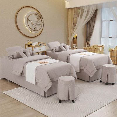 4pcs Beauty Salon Bedding Set Thick Bed Linens Sheets with Face Rest Hole,Massage Table Sheets Set for Salon Fumigation Light Coffee Square Bedside 180 * 60cm(70.8 * 23.6in)