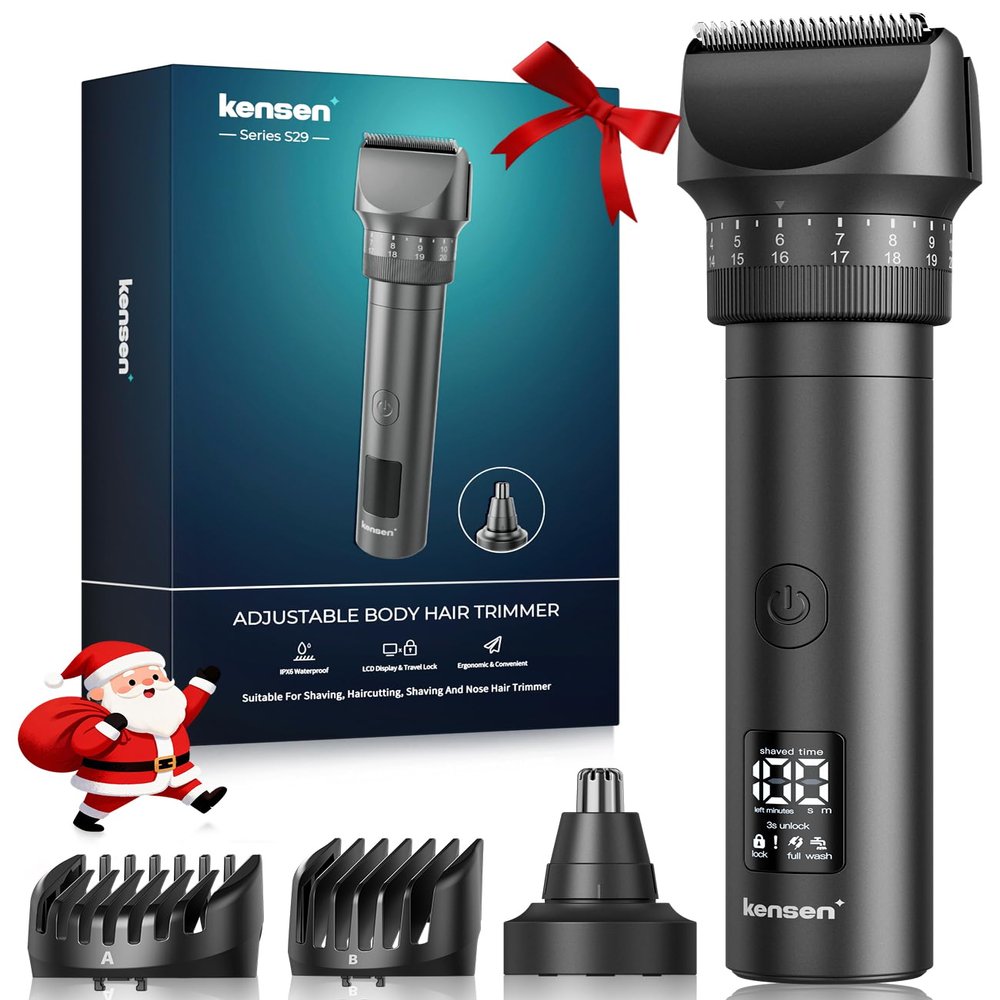 Beard Trimmer for Men - 42 Adjustable Length Settings Hair Clippers, Christmas Gift Professional Body Hair Trimmer for Men Precision Facial Hair Trimming Nose Trimmers LED Display Mustache Trimmers