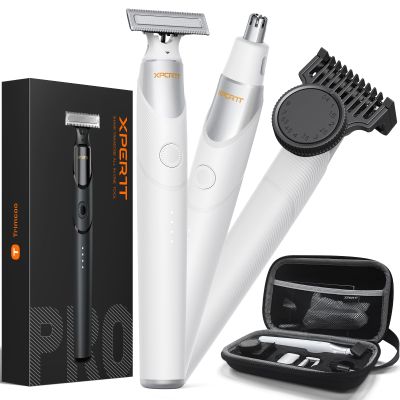 Trimcoo New Electric Beard & Nose Hair Trimmer Kit - Painless Razor with 12 in 1 Rotating Comb, Magnetic Nose Hair Head, Waterproof Wet/Dry, Groin/Ball Shaver for Men, USB-C Fast Charging,White(Pack)