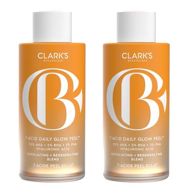 Clarks Botanicals 7-Acid Daily Glow Peel: AHA BHA Chemical Peel for Face, Purify Pores, Regenerate & Brighten Skin, All Skin Types, 4.2 Oz (Pack of 2)