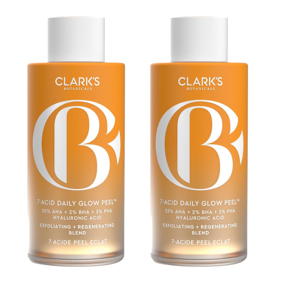 Clarks Botanicals 7-Acid Daily Glow Peel: AHA BHA Chemical Peel for Face, Purify Pores, Regenerate & Brighten Skin, All Skin Types, 4.2 Oz (Pack of 2)