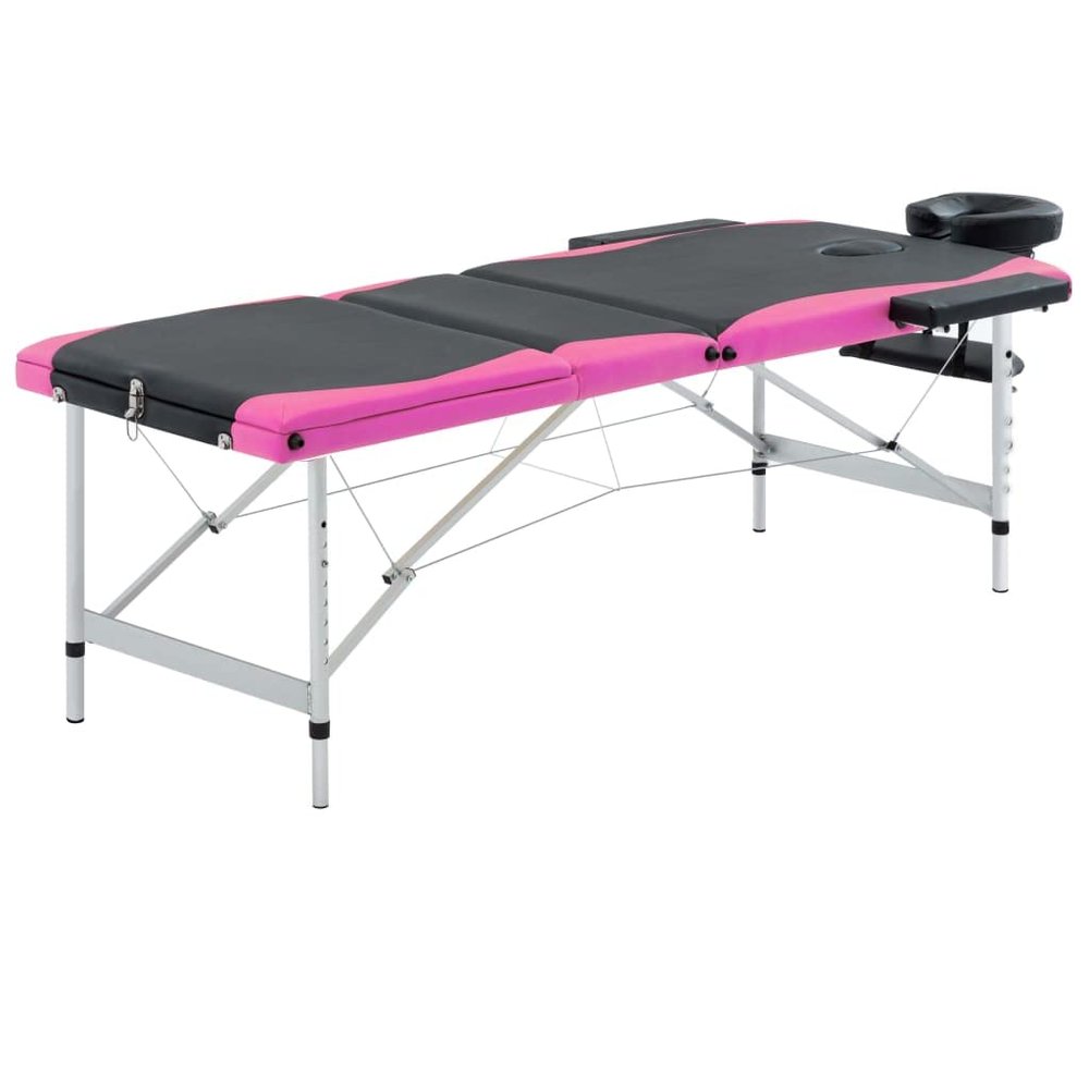 3-Zone Foldable Massage Table Aluminum Black and Pink 17,1KG