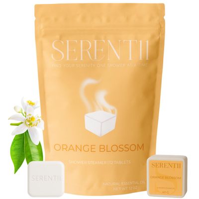 Serentii Shower Steamers Aromatherapy 12 Tablets  Orange Blossom, Relaxation & Stress Relief, Self Care Gift, Spa Essentials, Birthday Gifts for Women & Men, Travel Must-Have