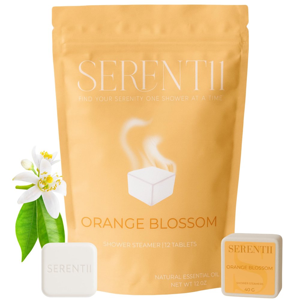 Serentii Shower Steamers Aromatherapy 12 Tablets  Orange Blossom, Relaxation & Stress Relief, Self Care Gift, Spa Essentials, Birthday Gifts for Women & Men, Travel Must-Have