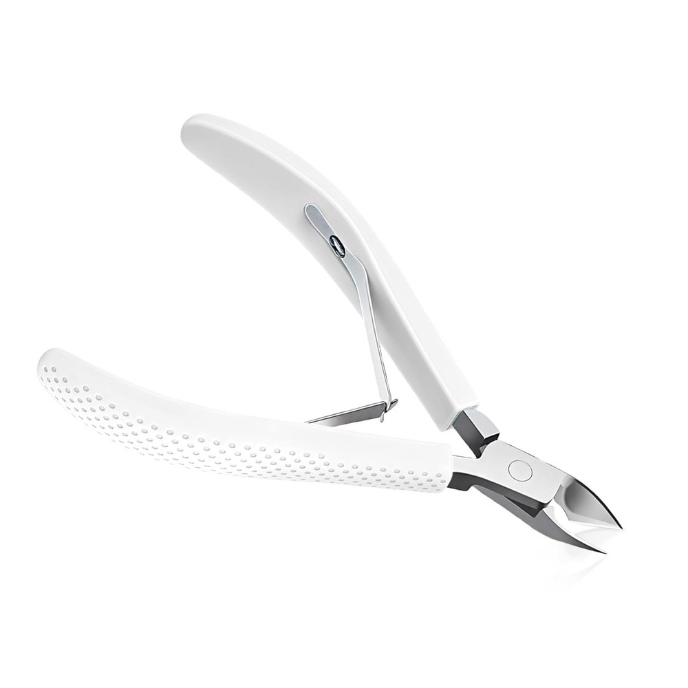 Criyar Fine Edge Cuticle Trimmer & Nippers, Scissor, Silicone Handle Carbon Steel Nail Tools for Precise Removal, Durable Washable Cuticle Cutter & Remover Nail Clippers (White 1PC)