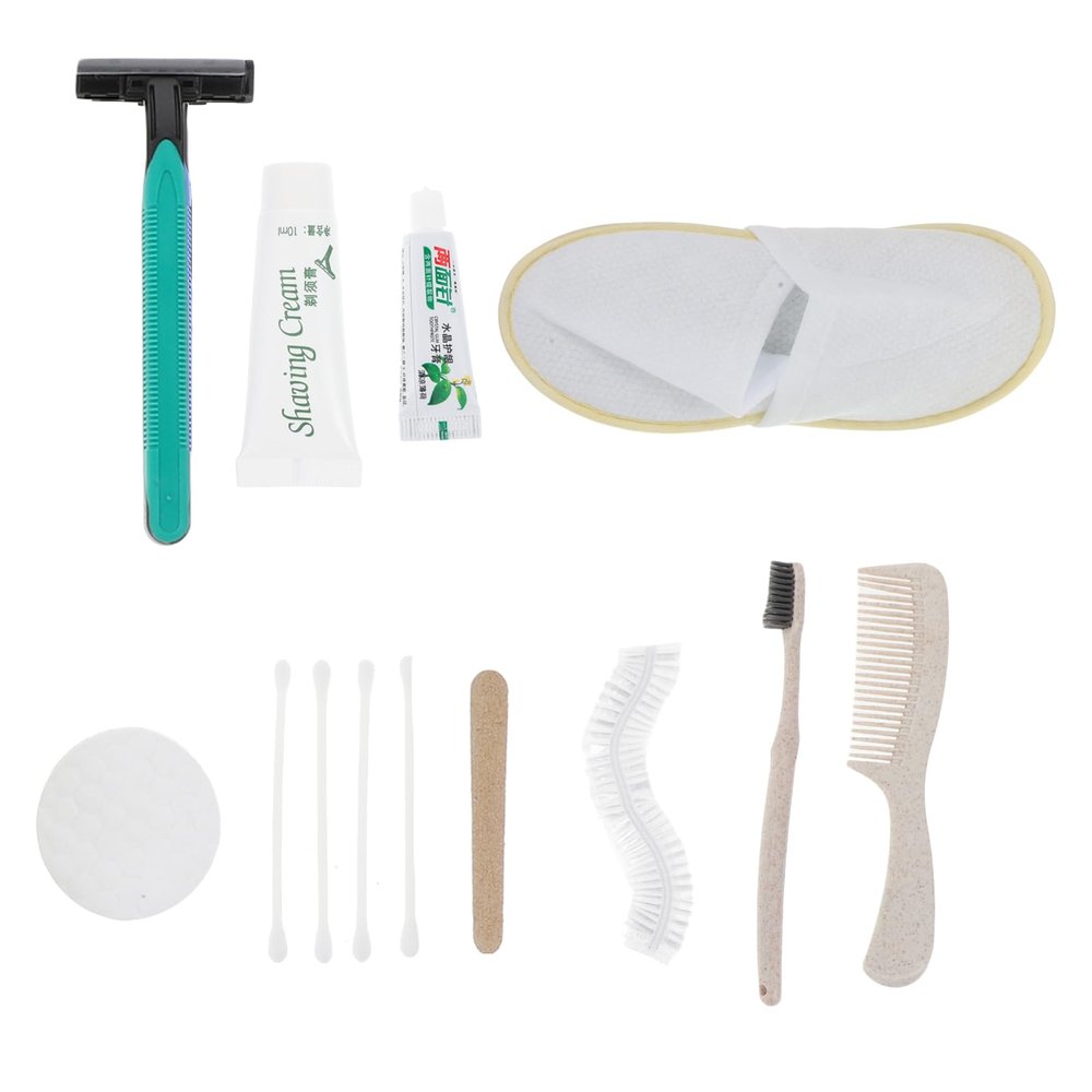 VICASKY 1set Disposable Toiletries Kit Personal Cleaning Essentials for Hotels Guesthouses and Travel Package Comb Slippers Toothbrush Shower Cap