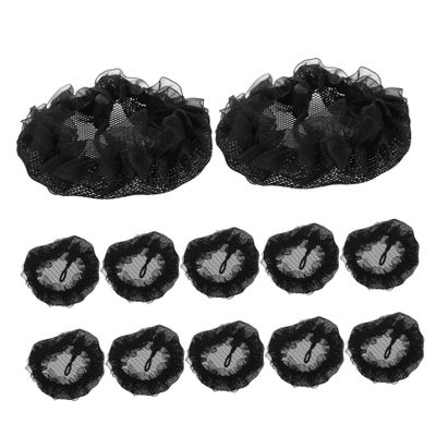 ASAKKURA 12pcs Drawstring Lace Hairnet for Women Large Barrettes for Thick Hair Hair Nets for Updos Mesh Wrap for Wigs Elastic Snood Hat for Dance