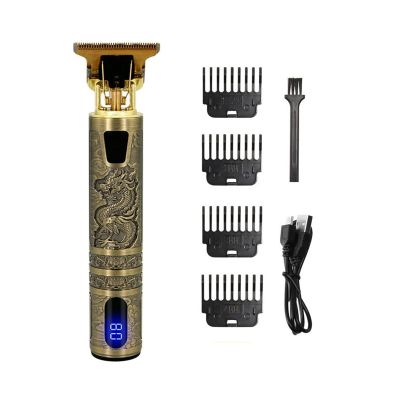 Digital Display Stainless Steel Cutter Head Professional T9 Hair Trimmer Metal Body Electric Shaver for Men Waterproof Wallpaper(Dragon)