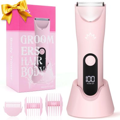 Zesuti Bikini Trimmer for Women,Cordless Pubic Hair Trimmer,IPX7 Waterproof & LED Display Ladies Electric Razors Body Hair Trimmers for Underarm Leg Arm,Gifts Pink