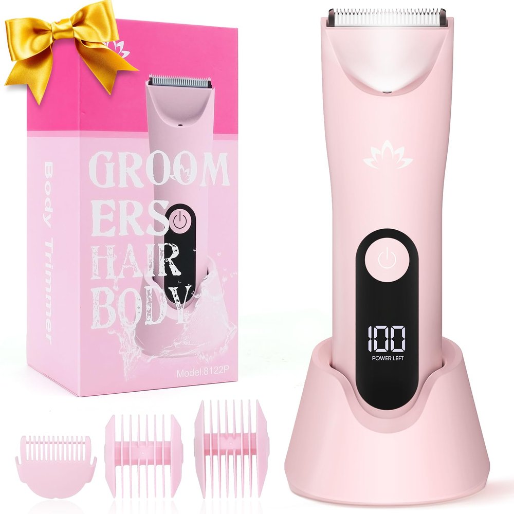 Zesuti Bikini Trimmer for Women,Cordless Pubic Hair Trimmer,IPX7 Waterproof & LED Display Ladies Electric Razors Body Hair Trimmers for Underarm Leg Arm,Gifts Pink