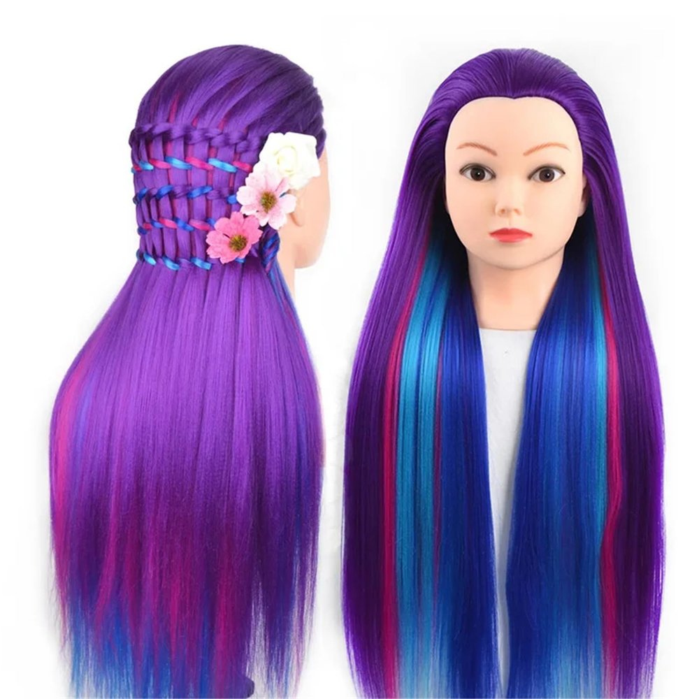 100% High Temperature Fiber Blonde Hair Mannequin Head Training Head For Braid Hairdressing Manikin Doll Head With Wig Tripod(Orange)
