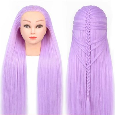 100% High Temperature Fiber Blonde Hair Mannequin Head Training Head For Braid Hairdressing Manikin Doll Head With Wig Tripod(Teal)