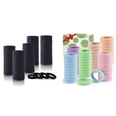100 Pcs Thick Seamless Hair Ties, Ponytail Holders Hair Accessories No Damage for Thick Hair ((Black+Candy Colors)