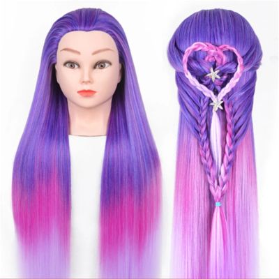 100% High Temperature Fiber Blonde Hair Mannequin Head Training Head For Braid Hairdressing Manikin Doll Head With Wig Tripod(Rose)