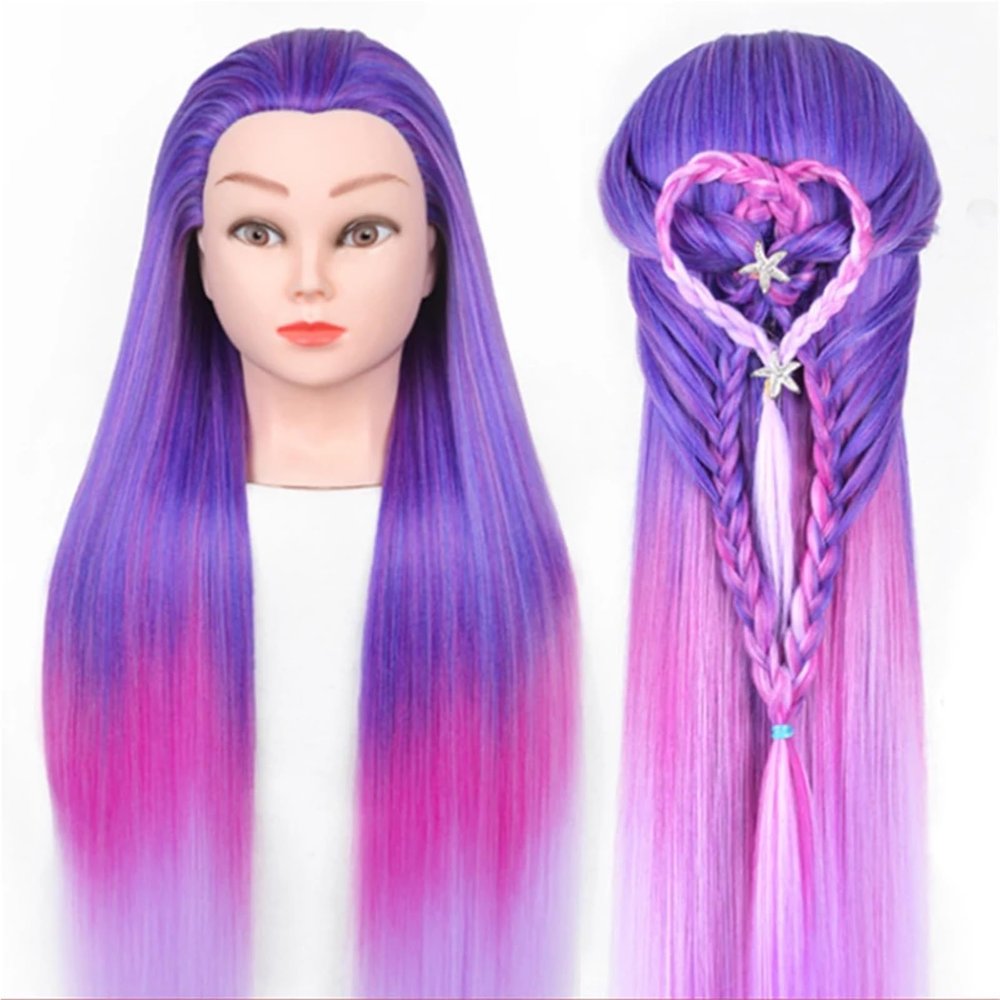 100% High Temperature Fiber Blonde Hair Mannequin Head Training Head For Braid Hairdressing Manikin Doll Head With Wig Tripod(Rose)