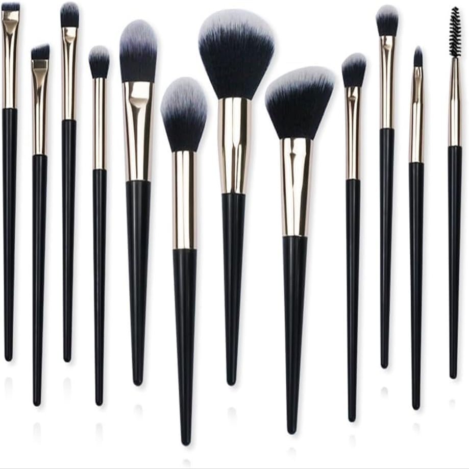 12pcs Makeup Brush Full Set Makeup Tool Set Black Gold Portable Soft Hair Makeup Brush