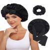 100% Mulberry Silk Bonnet for Women Hair Bonnet for Sleeping with Hair Scrunchy Elastic Tie Band Night Cap(Black) view 1
