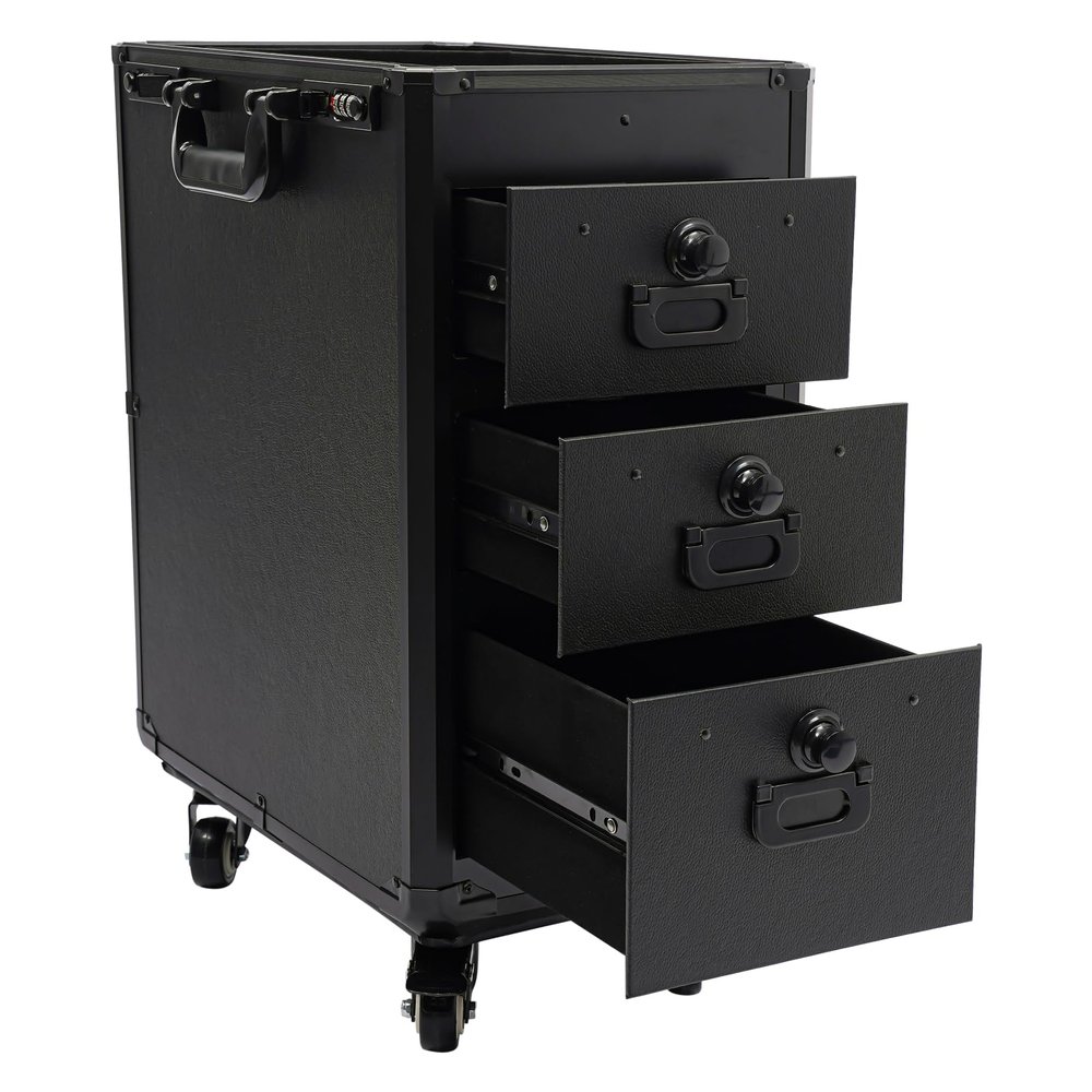 Dfmyhked Professional Rolling Makeup Train Case Large Capacity, 3-Drawer Design Salon Barber Case Traveling Cart with Wheels and Adjustable Pull Rod for Makeup Artists and Beauty Enthusiasts