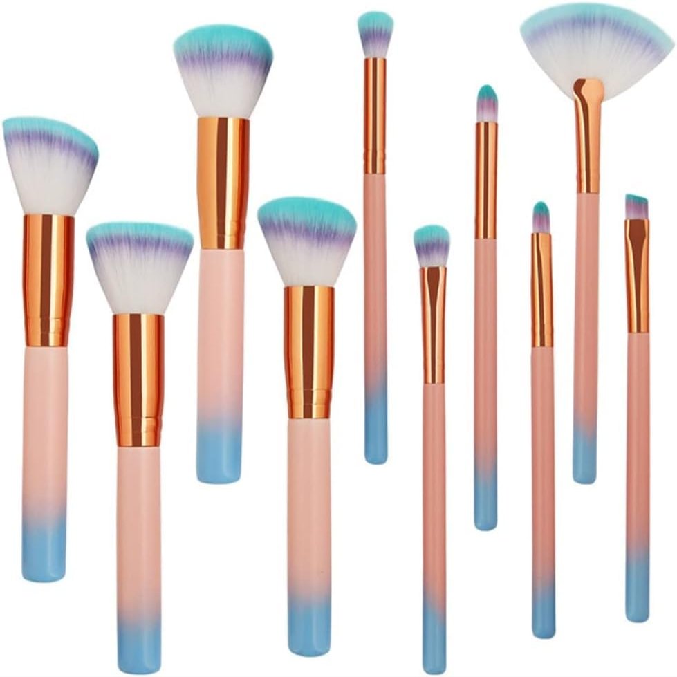 10pcs Makeup Brushes Set Foundation Powder Eye Shadow Blush Blending Lip Fan Make Up Brush Kit Cosmetic Tool Kit