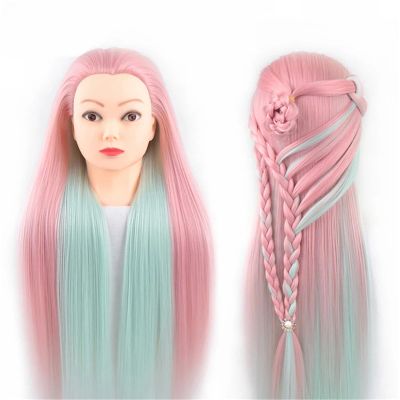 100% High Temperature Fiber Blonde Hair Mannequin Head Training Head For Braid Hairdressing Manikin Doll Head With Wig Tripod(Dark Brown)