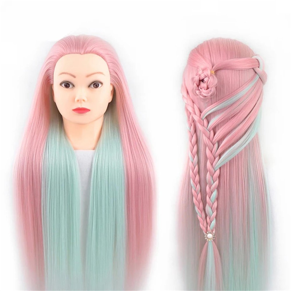 100% High Temperature Fiber Blonde Hair Mannequin Head Training Head For Braid Hairdressing Manikin Doll Head With Wig Tripod(Dark Brown)