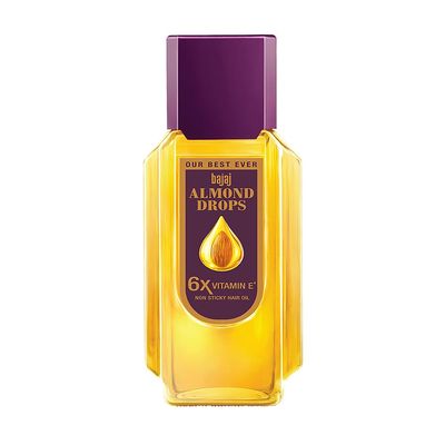 Bajaj Almond Drops Hair Oil, Almond Oil Enriched with 6X Vitamin E, Light and Non-Sticky, Hair Fall Control | 6.76 fl.oz (200ml)