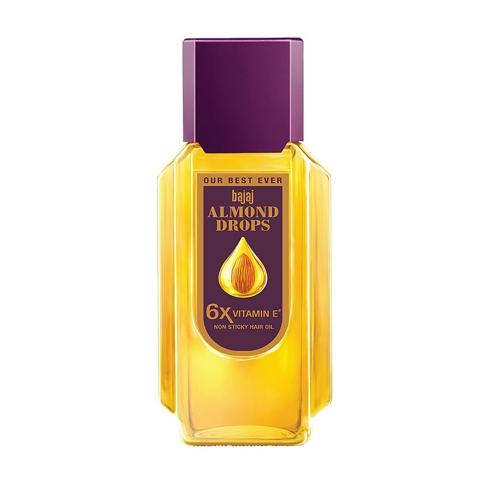 Bajaj Almond Drops Hair Oil, Almond Oil Enriched with 6X Vitamin E, Light and Non-Sticky, Hair Fall Control | 6.76 fl.oz (200ml)