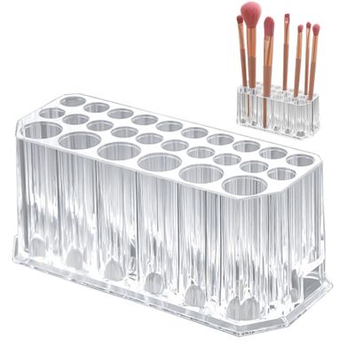 Ckuakiwu Makeup brush organizer: 26 transparent plastic standing slots with multi -size size, storage cosmetic brushes and support for countertop or