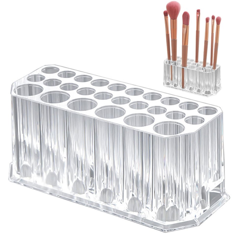 Ckuakiwu Makeup brush organizer: 26 transparent plastic standing slots with multi -size size, storage cosmetic brushes and support for countertop or